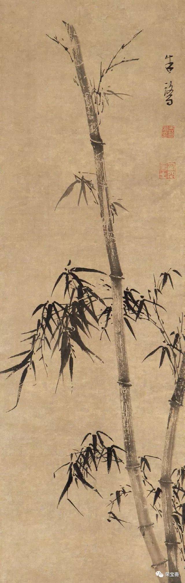 明 朱鹭 墨竹图 36.4cm×144.2cm 广东省博物馆藏