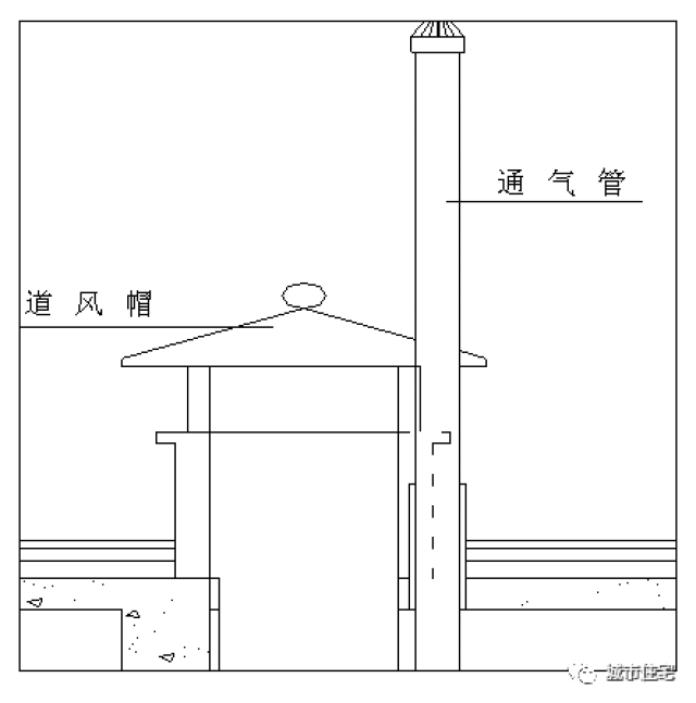 ③保温层排气管统一采用暗埋式做法,末端伸入风帽;风帽做法一:石材筒