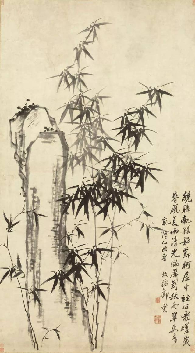 五代 董源《潇湘图(局部 在道院,也有一幅水墨山水画.
