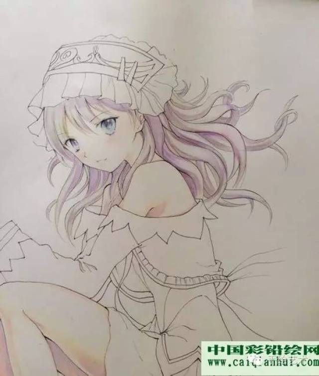 卡通人物彩铅画教程:动漫美少女彩色铅笔画绘画图文步骤