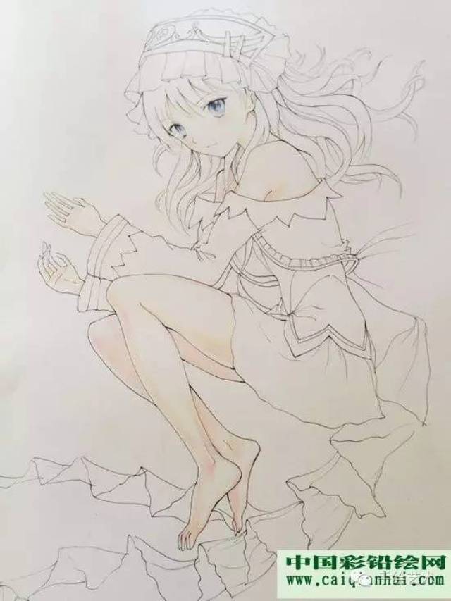 卡通人物彩铅画教程:动漫美少女彩色铅笔画绘画图文步骤