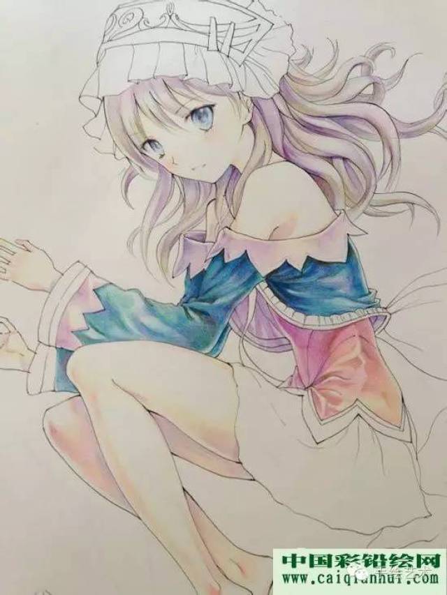 卡通人物彩铅画教程:动漫美少女彩色铅笔画绘画图文步骤