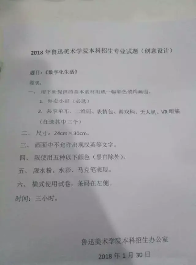 【博昱】鲁迅美术学院2018年校考考题整理