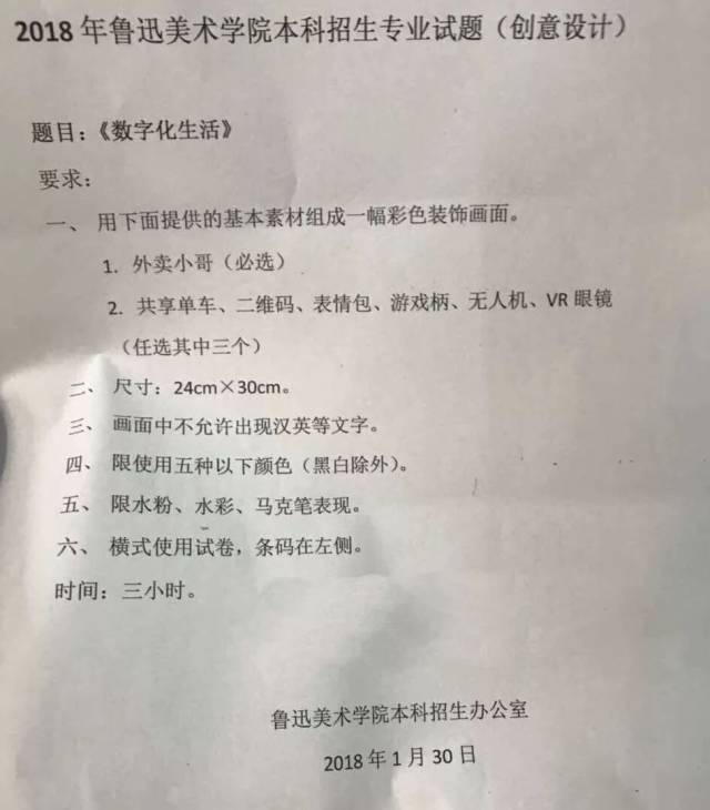 2018届校考考题——天美,鲁美,四川美院,东华大学