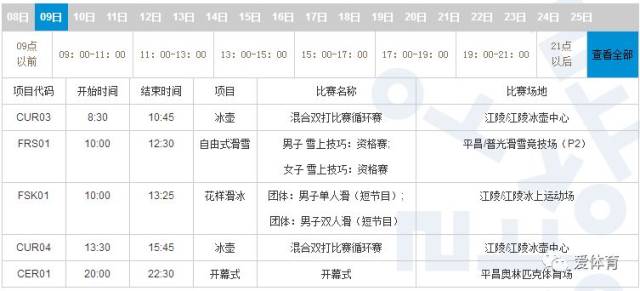 2018韩国平昌冬奥会赛程安排时间表