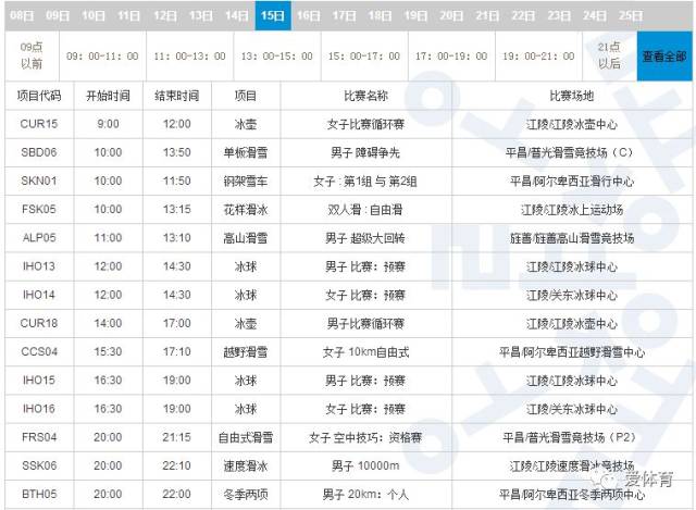 2018韩国平昌冬奥会赛程安排时间表