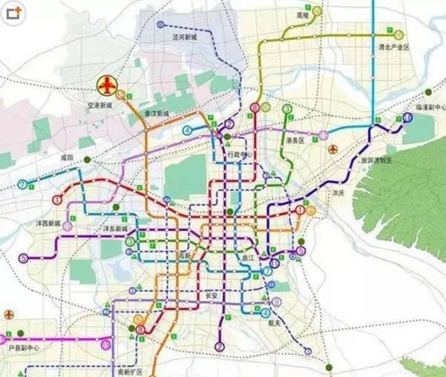 沣河森林公园-秦都站 设站:7座 计划试运营:2021年 8号线(规划建环线)