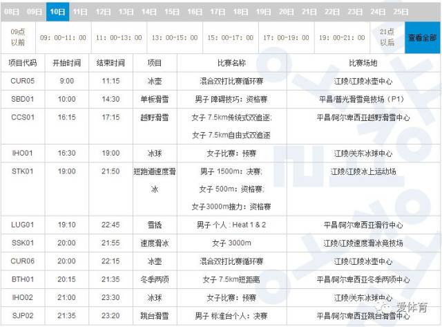 2018韩国平昌冬奥会赛程安排时间表