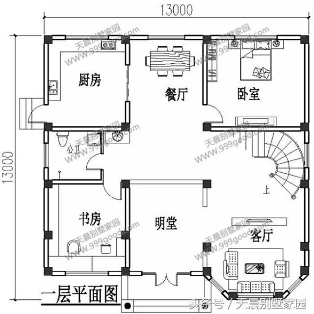 13x13米农村三层自建房,挑空客厅 罗马柱,欧式别墅的典范!