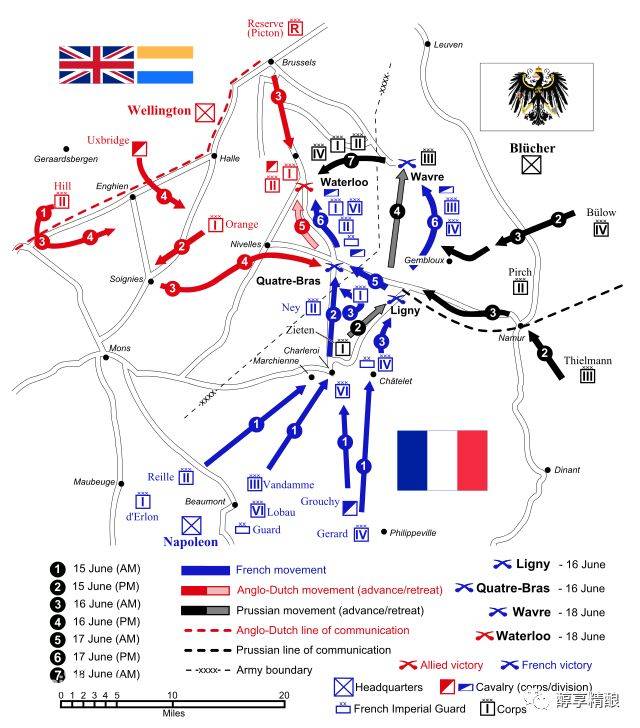 1815年6月16-18日滑铁卢战役形势图