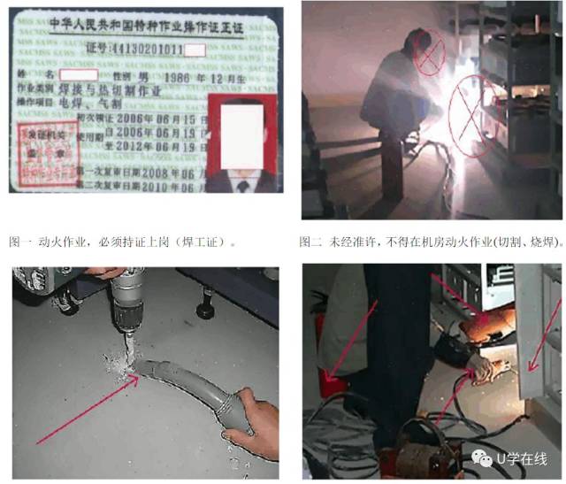 八,严格控制通信机房内动火作业(切割,烧焊,钻孔等)