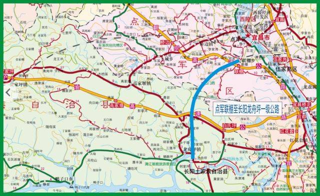 从鸡公岩进隧道,经沈家棚跨丹水,沿黄家坪,潘家堂,止于长阳县土家源