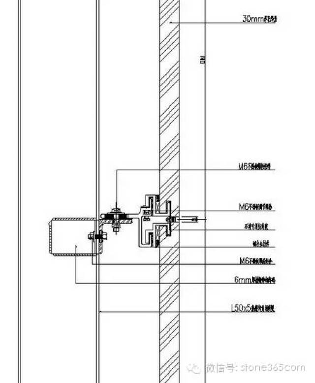 下图5,图6为autocadse型挂件体系石材幕墙横剖节点与竖剖节点