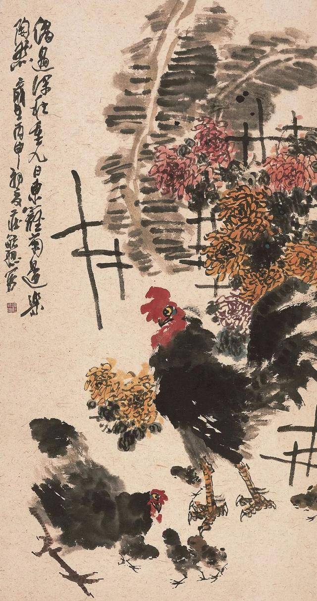 庄毓聪   东篱菊边乐陶然 136×68cm 2016年