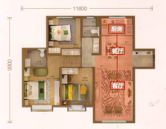 兰州万科城110㎡三居室 竟比"同款"户型省下70㎡