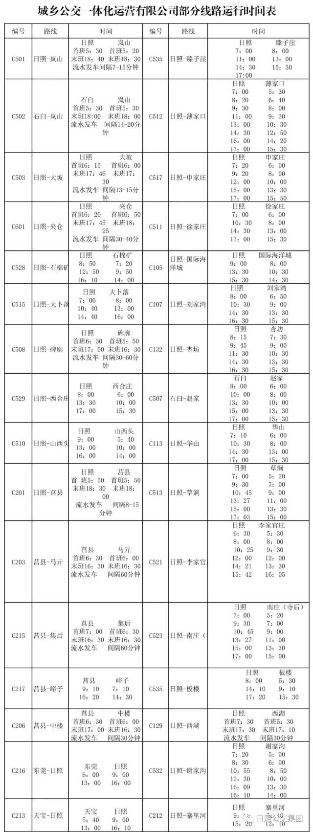 日照城乡公交部分线路运行时间表公布!腊月三十,初一线路时间调整