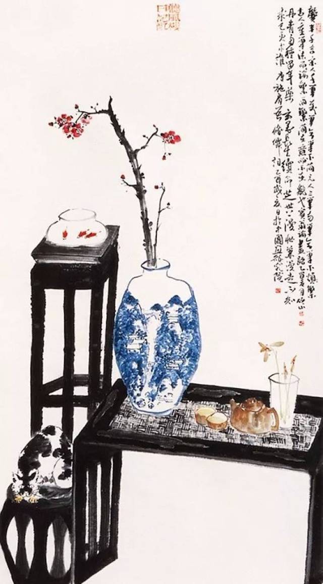 青花瓷入国画,好美的中国风!