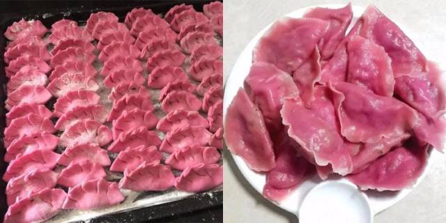 大年三十不一碗 粉色系的饺子 --做法-- ①取红心火龙果肉,加入