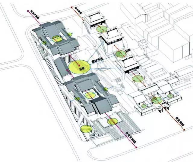 新旧建筑轴线与布局分析图