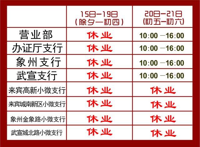 【公告】2018年春节假期柳州银行网点放假公
