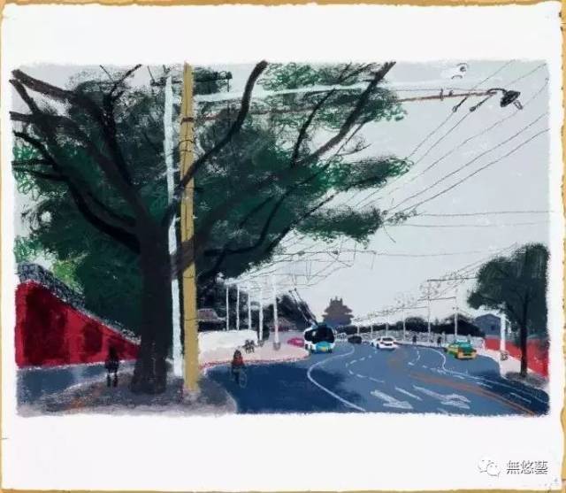 油画棒-58x68cm-2011--王玉平 鼓楼东大街--丙烯,油画棒-58x68cm-2011
