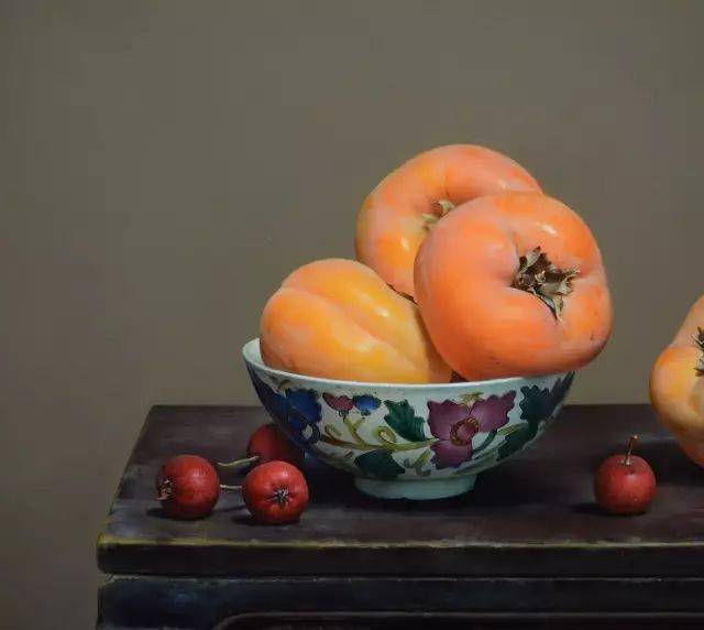 《木箱上的柿子》 50×70cm  2016年 布面油画