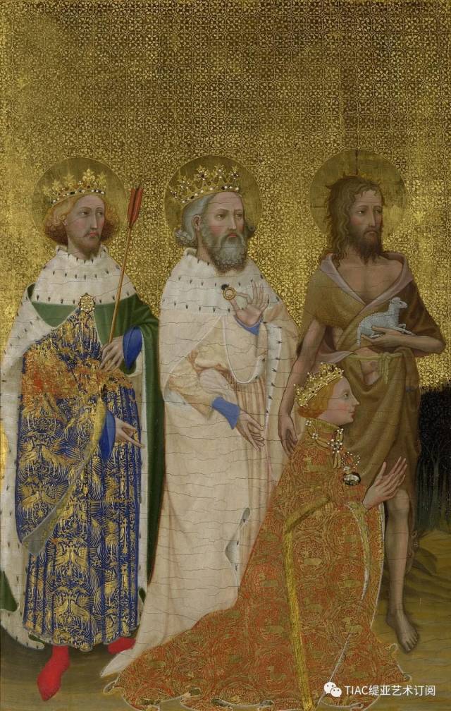 子的场景,右面则是圣母子被11哥天使围绕,其中一位天使举着圣乔治旗