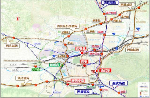 西安至银川高铁:银西高铁引入西安北站,并通过西平增建二线引入既有