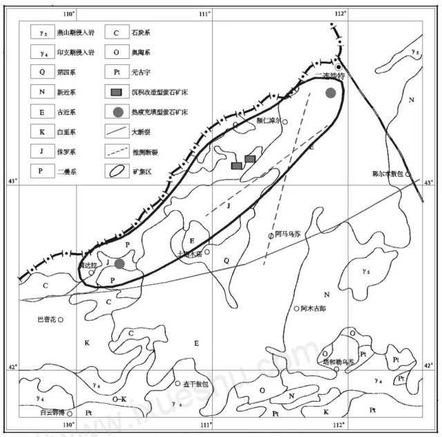 内蒙古四子王旗萤石矿矿集区地质矿产示意图