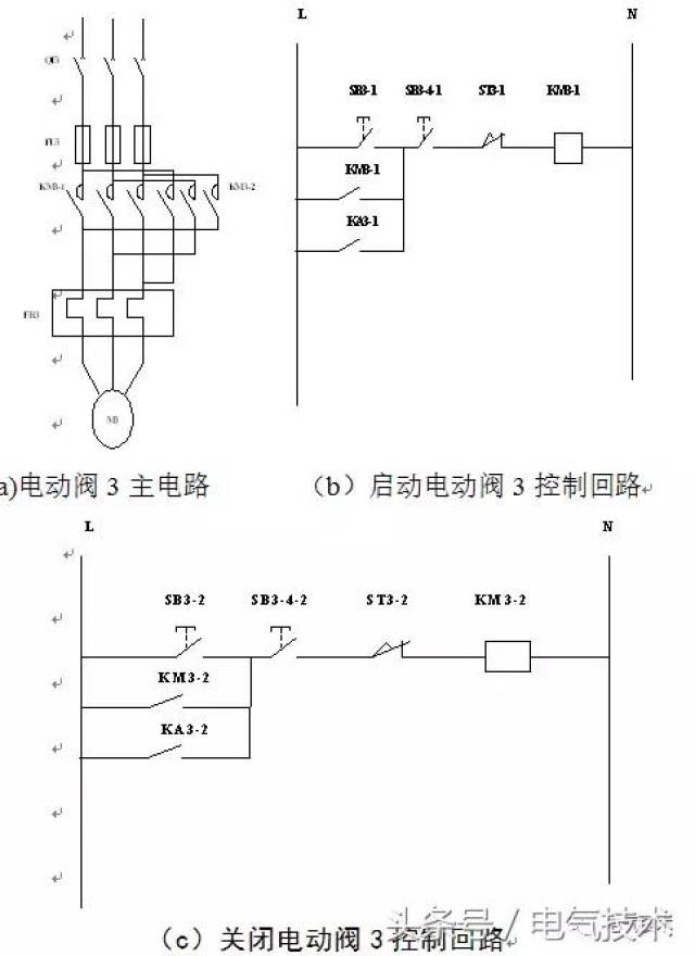 图5(a)表示的电动阀3的主电路,主电路由刀开关qf3,熔断器fu3,接触器