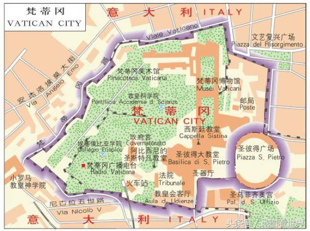 梵蒂冈英文地图  梵蒂冈城国(the  vatican city state ,意大利语