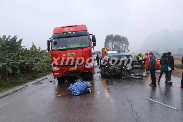 坡造都阳路段交通事故:皮卡车一家6人遭遇车祸,多人受伤 ,平果消防