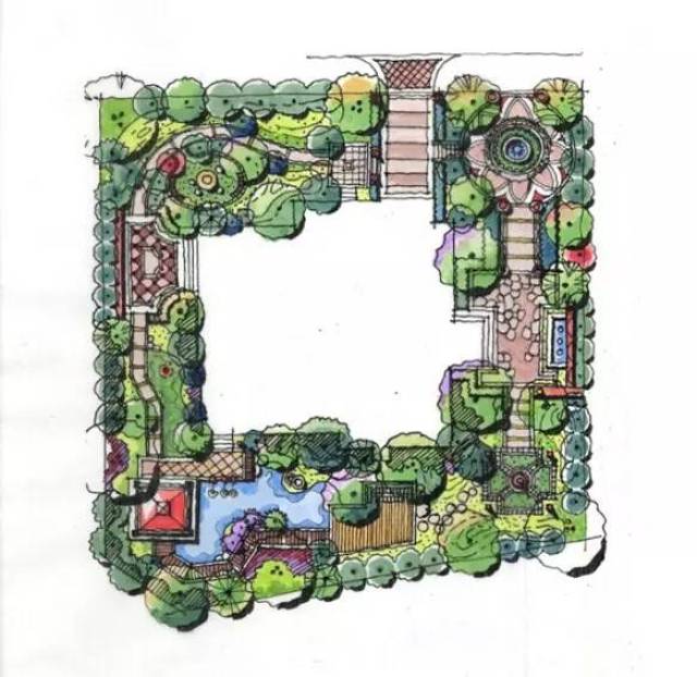 手绘别墅庭院设计图,你值得拥有!