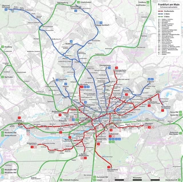 法兰克福轨道交通线路图