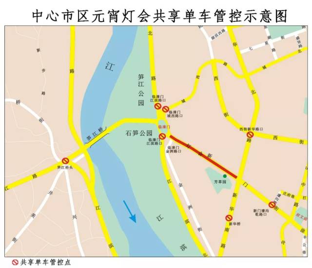 笋江大桥南,新华路西街路口,新华南路新华桥头,临漳门环岛金洲街路口