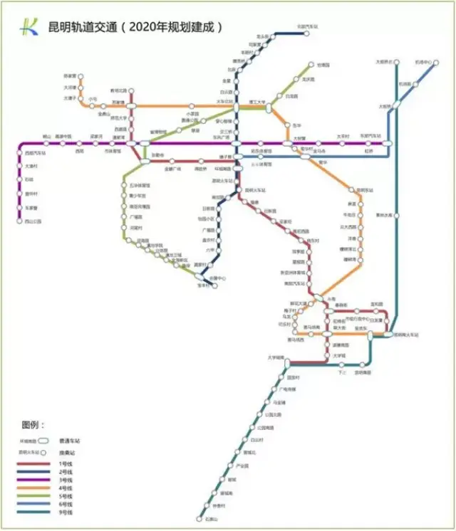 昆明将全面建成地铁1至6号线,共185公里,126座车站.