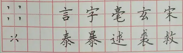 相背点:由短撇和右点组成,此点多做字底,两点末笔可齐平或右侧略低.