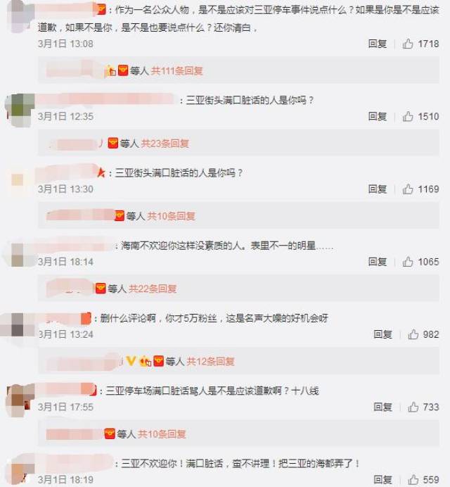 刘希媛三亚因停车冲突辱骂保安:x你妈 微博已被网友攻陷