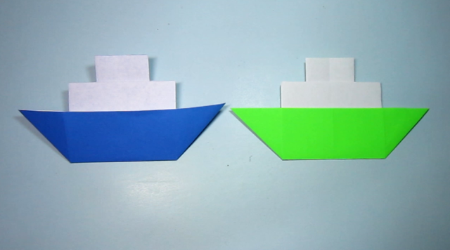 一张正方形纸2分钟折纸轮船,儿童手工折纸小船,手工diy折纸.