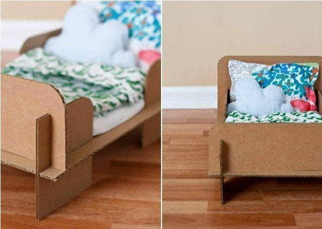 瓦楞纸手工制作步骤diy 芭比纸壳婴儿床