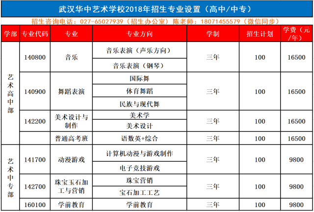 湖北艺术高中有哪些?