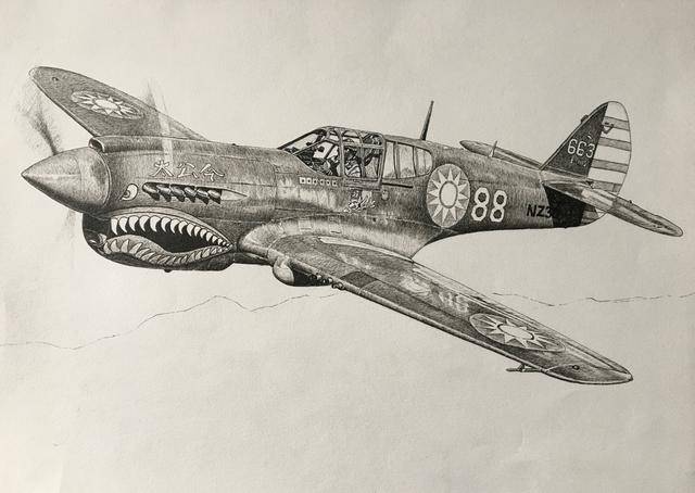 手绘飞机——p-40 warhawk"战鹰"战斗机