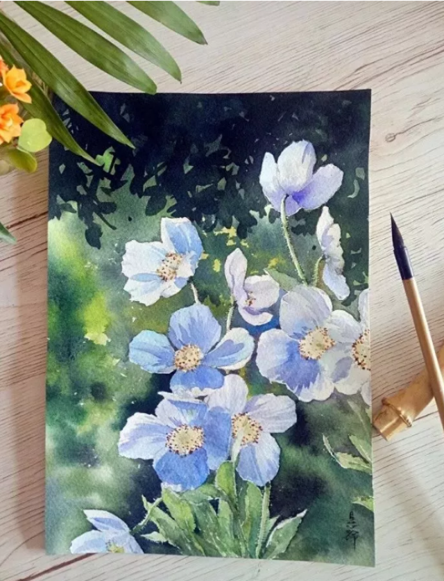 水彩教程 | 春天里的蓝色小花
