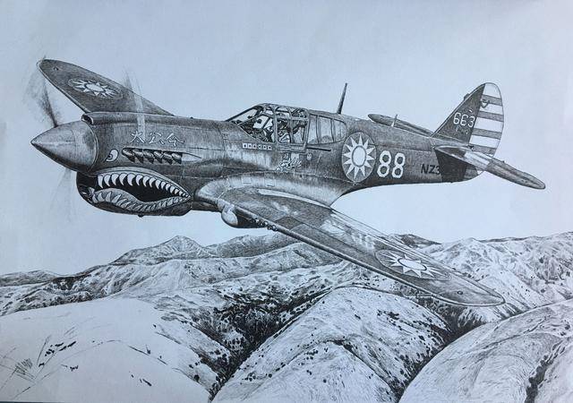 手绘飞机——p-40 warhawk"战鹰"战斗机