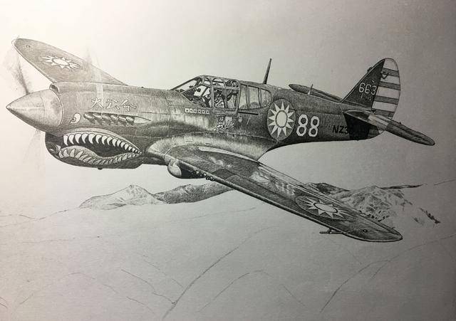 手绘飞机——p-40 warhawk"战鹰"战斗机