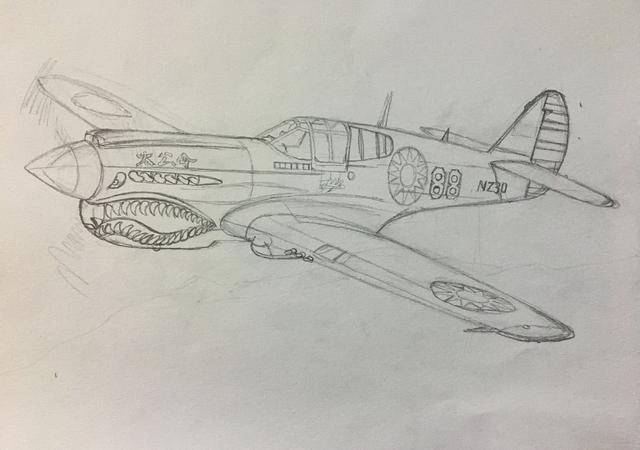 手绘飞机——p-40 warhawk"战鹰"战斗机