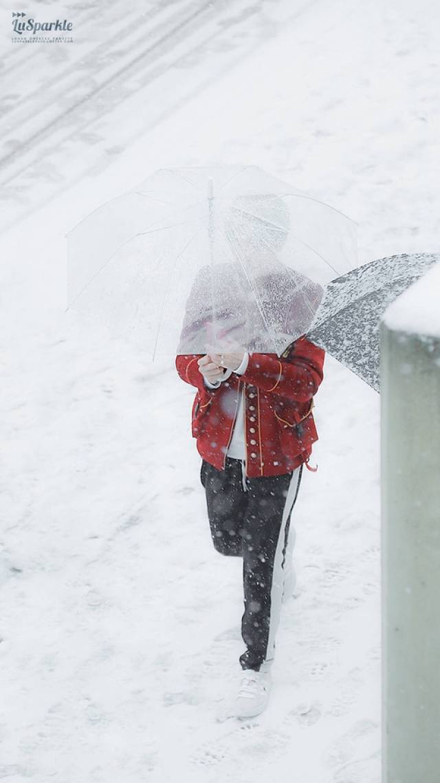鹿晗穿红衣在雪中撑伞 画面唯美似行走的画报
