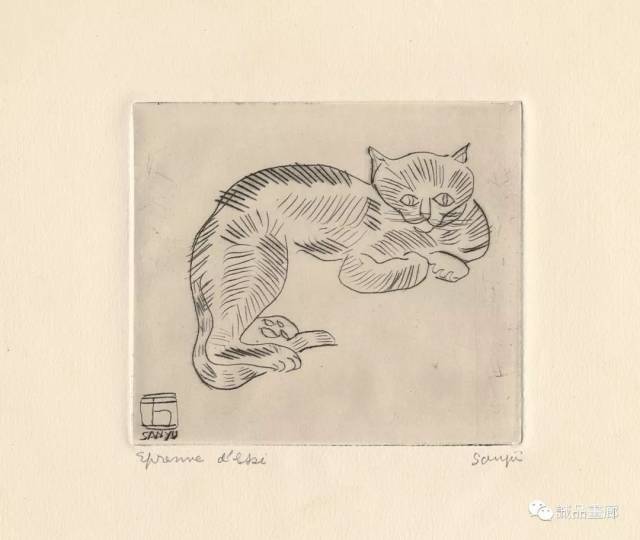 常玉《曲腿马,1930s,橡胶版画,黑墨与红墨,纸本,25 x 34.4 cm