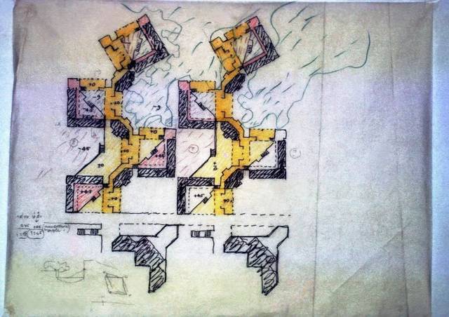 多西手绘宿舍与庭院平面图 侯赛因洞穴画廊 1994 侯赛因