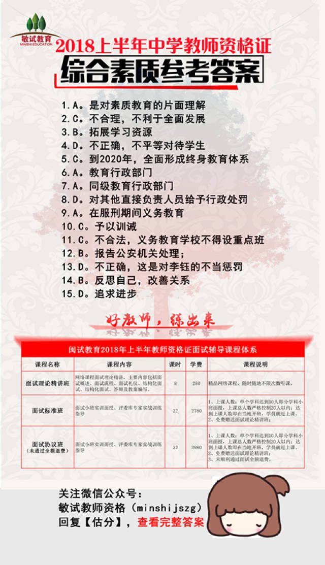 速来估分丨2018教师资格证综合素质参考答案